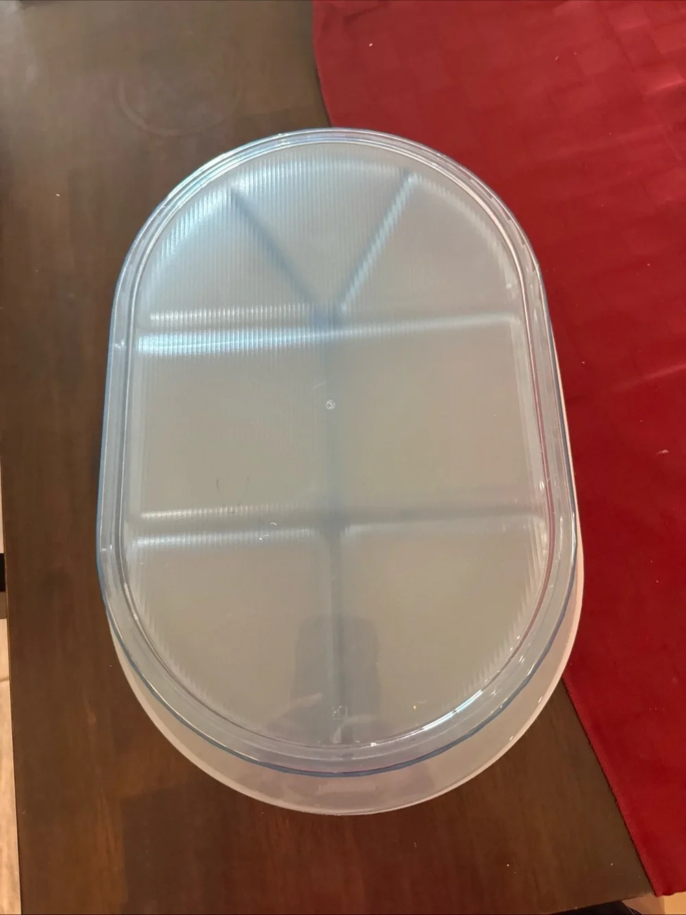 Airtight Divided Tupperware Container - Clear Blue Lid, White Base
